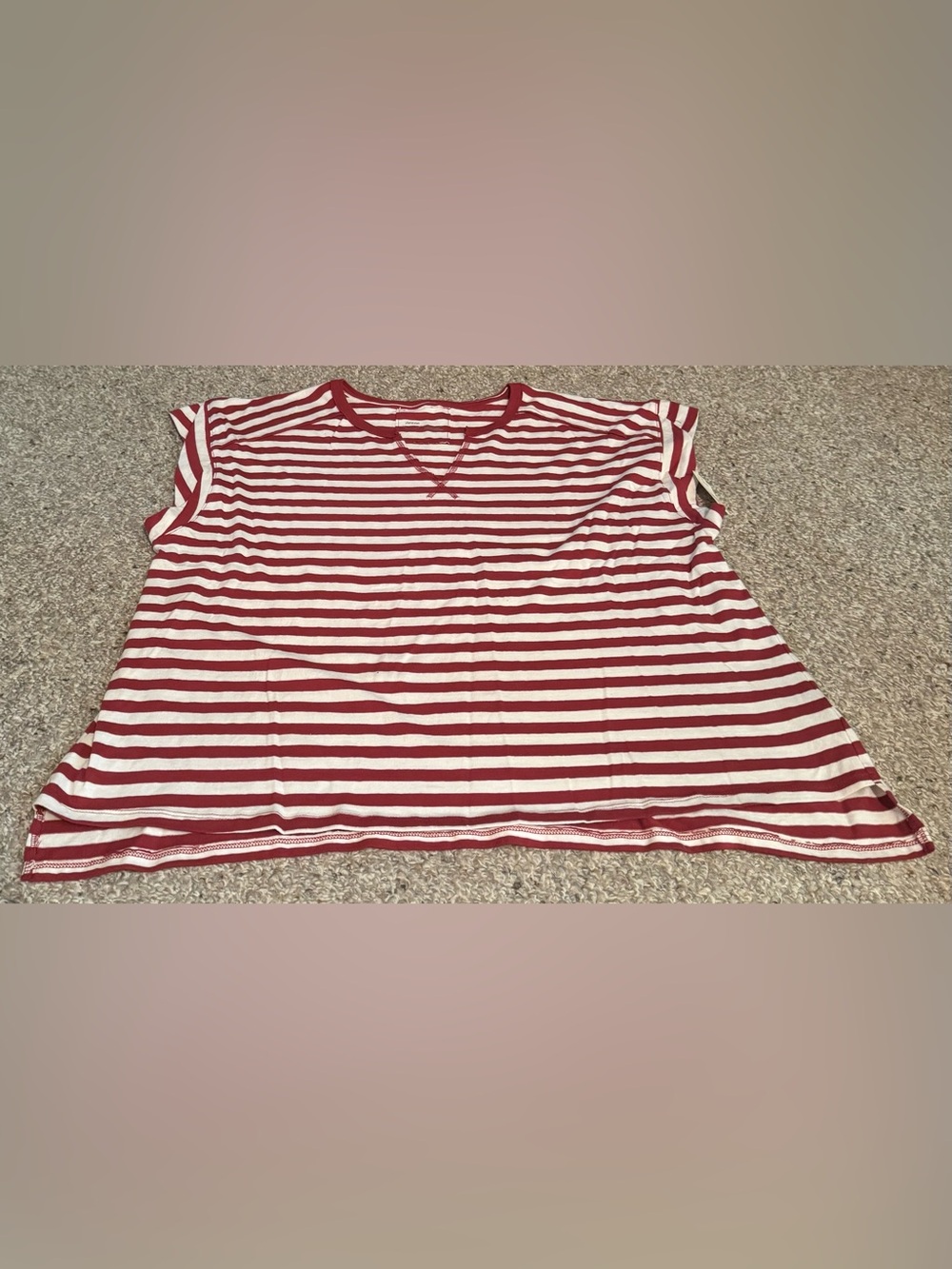 Aerie Women's Summer Breeze Notch Neck T-Shirt Summer Burgundy Stripe NWT